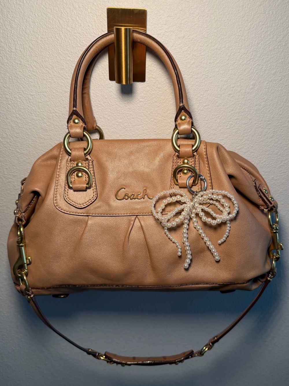 Coach Leather Satchel in Tan & shimmer